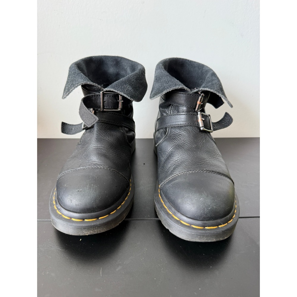Dr. Martens Kristy Slouch Black Leather Buckle Boots Womens US 9 EU 41 UK 7